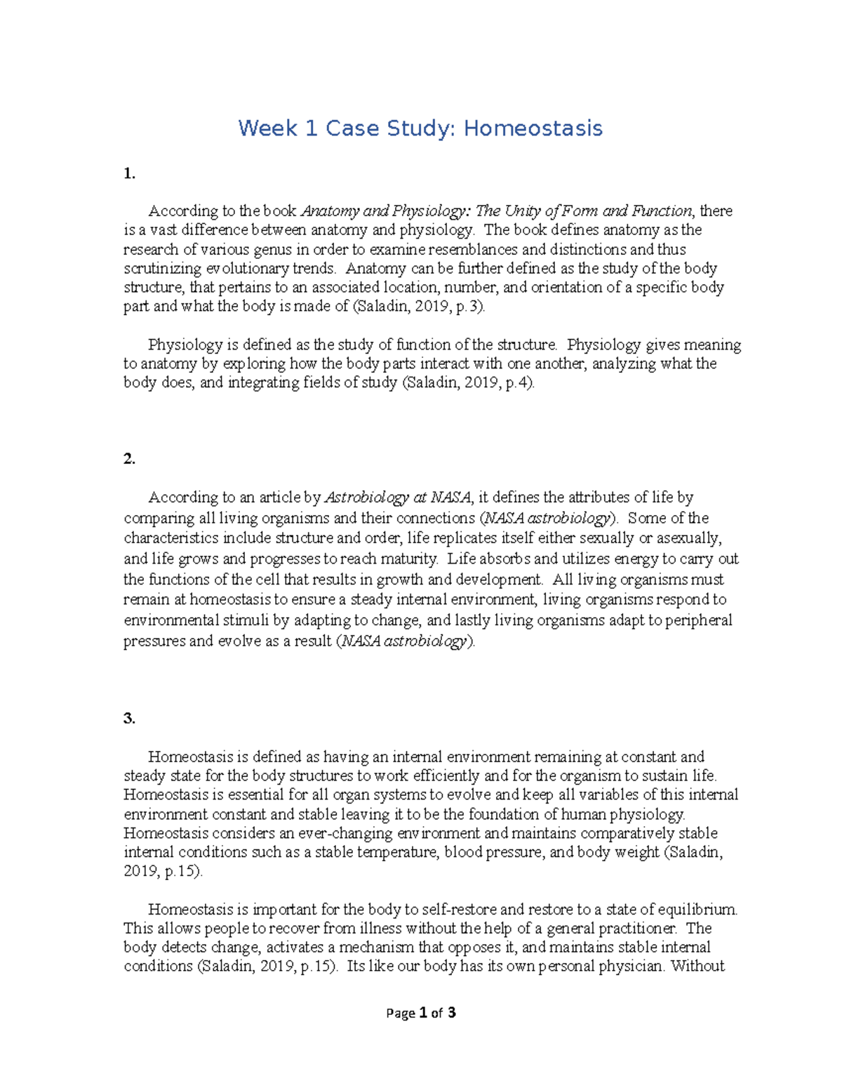 clinical case study homeostasis