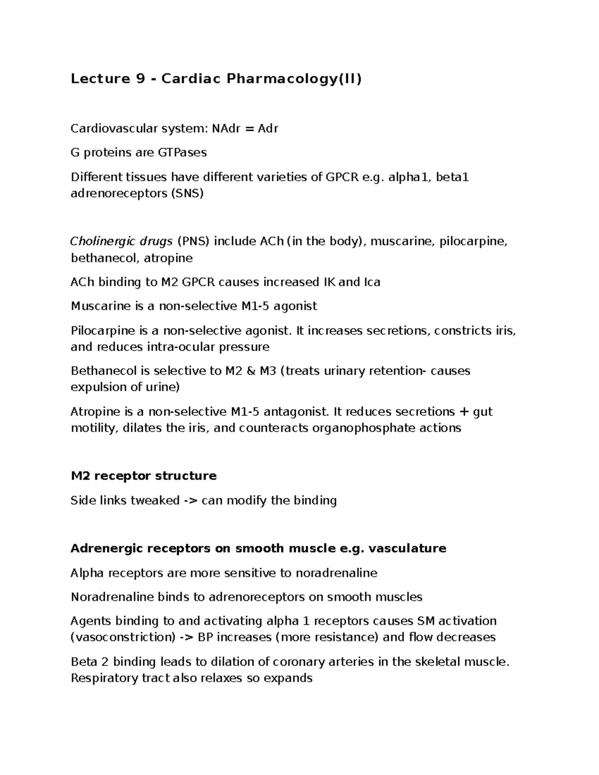 Pharma B 9 And 10 - Lecture Notes 9,10 - Lecture 9 - Cardiac ...