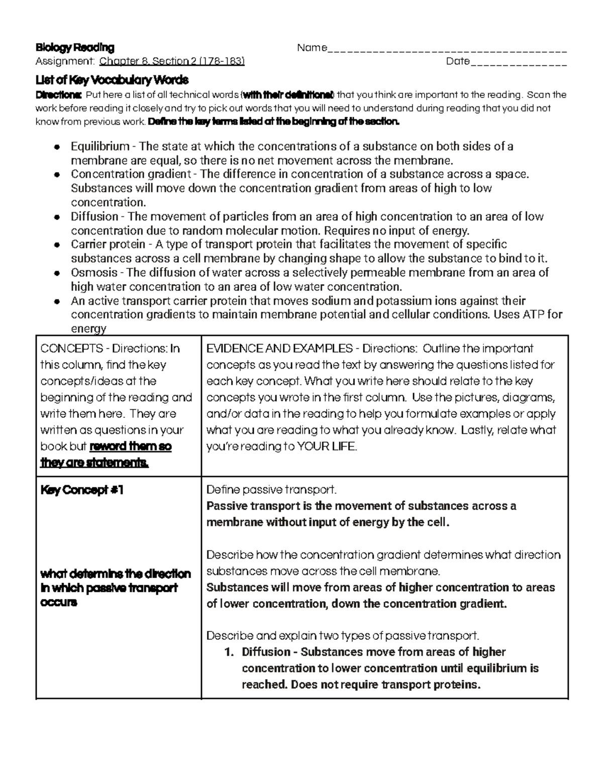 transport vcee answer sheet - Biology Reading Name ...
