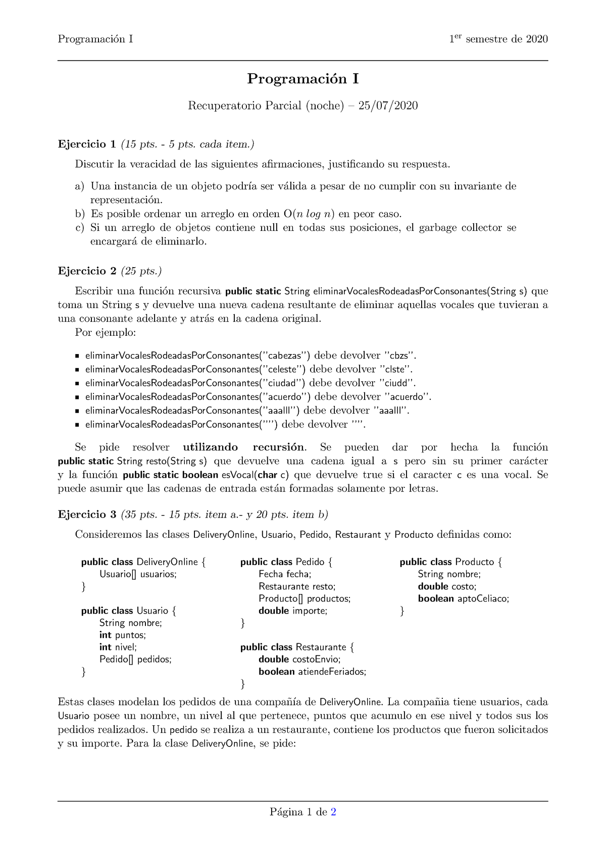 2020 1 Noche Recu - Parcial - Programaci ́on I 1 Er Semestre De 2020 ...