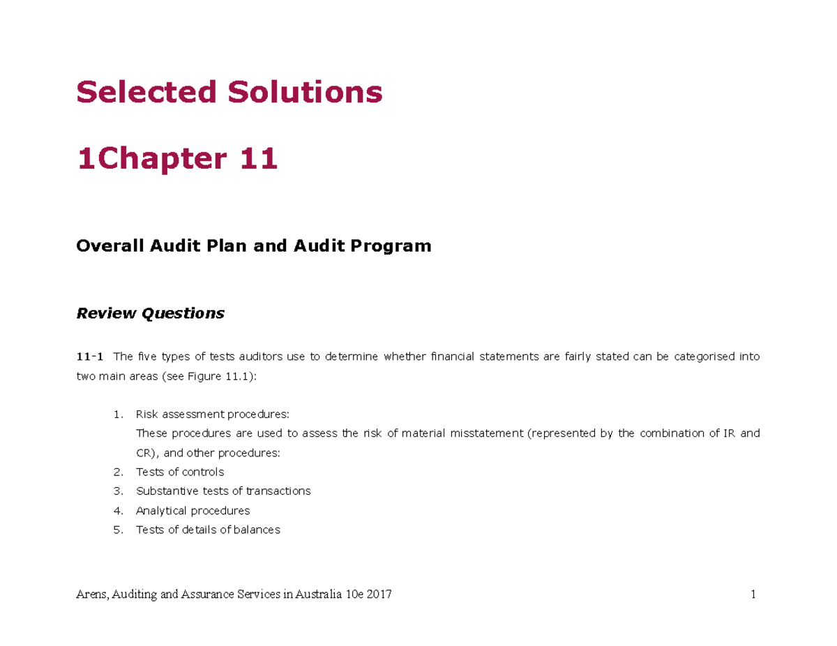 Ch11 Tutorial Solutions Arens - Selected Solutions 1Chapter 11 Overall ...