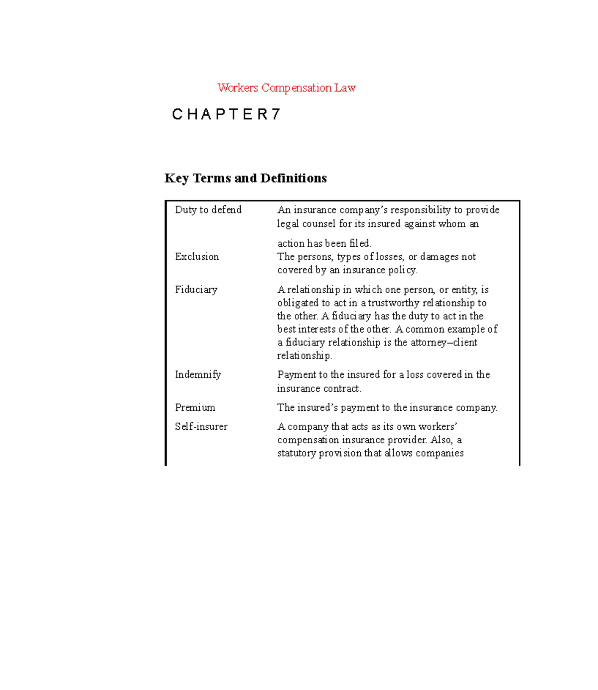 Ch07 Workers Compensation Law Workers Compensation Law C H A P T E R