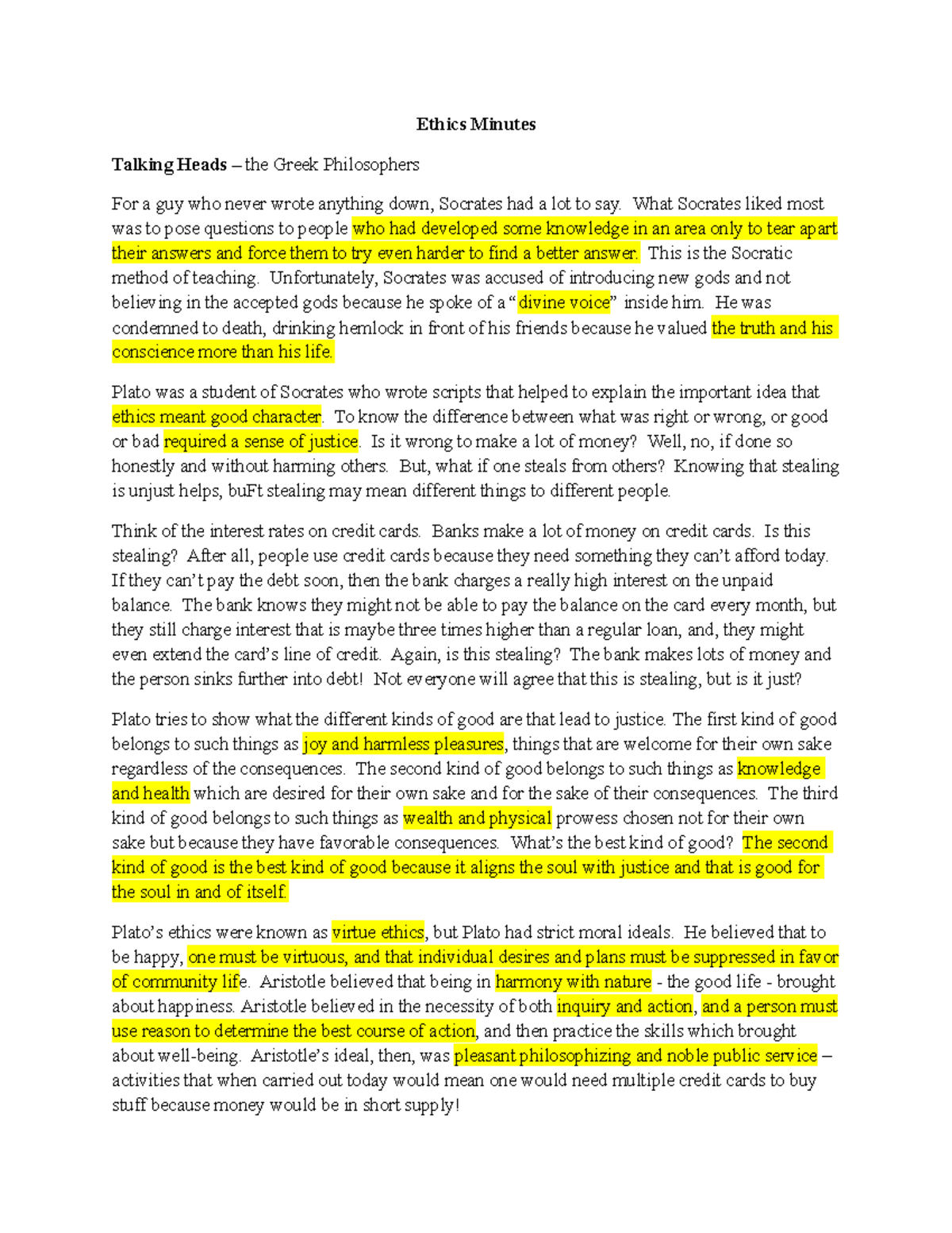Ethics Minutes Scripts for Students - Ethics Minutes Talking Heads ...