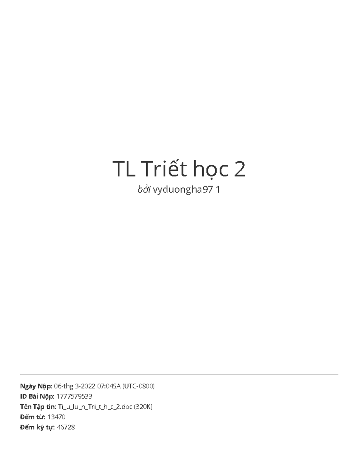 TL Triết học 2 - triet - TL Triết hßc 2 bởi vyduongha97 1 Ngày Nộp: 06 ...