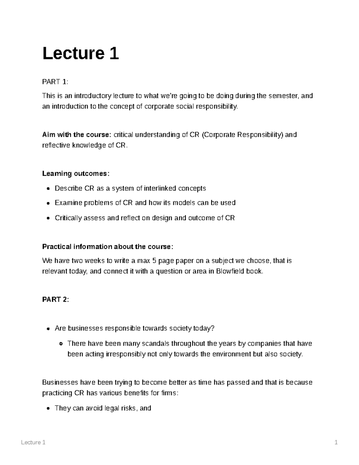 Lecture 1 - Lecture 1 1 Lecture 1 PART 1: This Is An Introductory ...