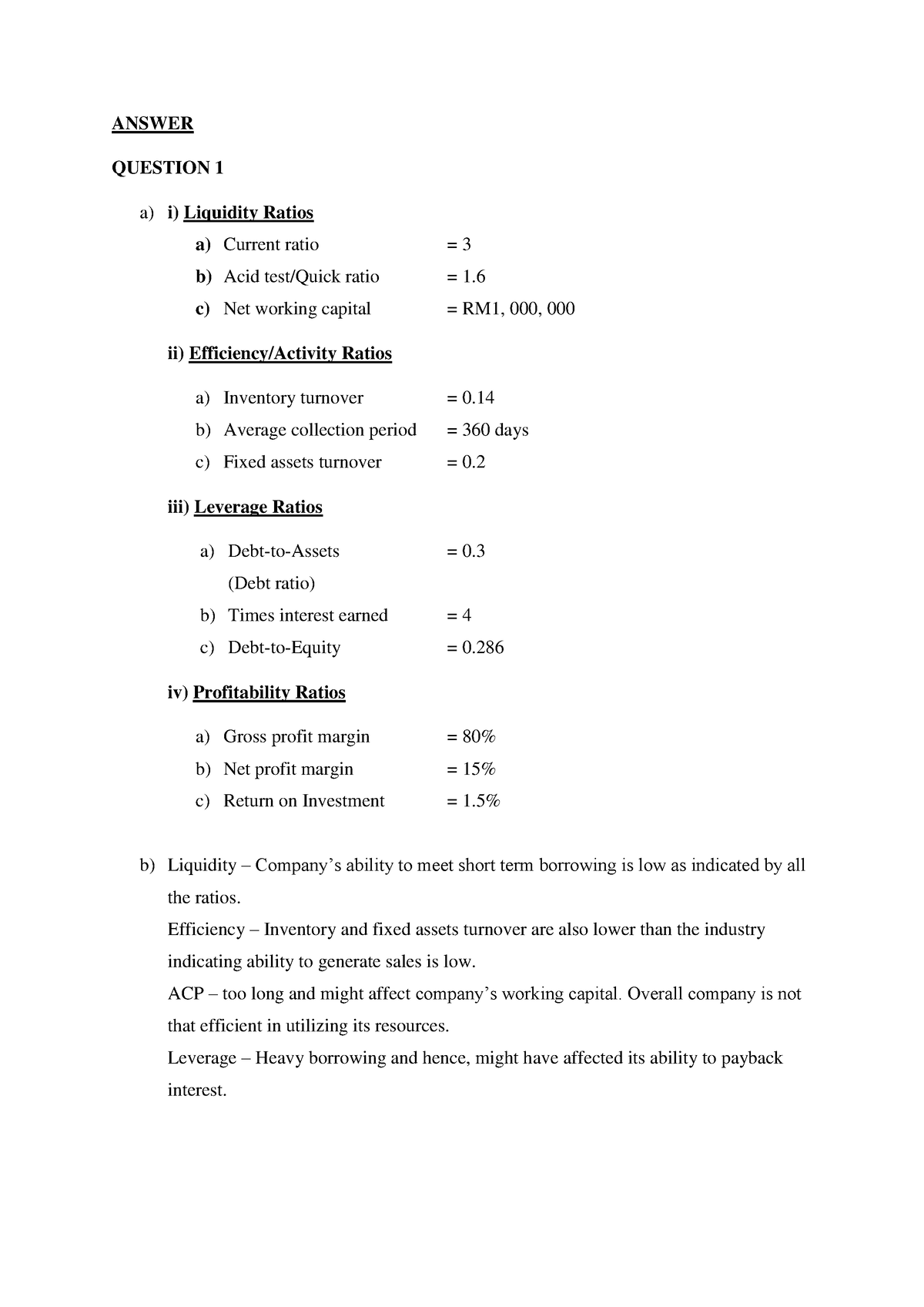 fin420 group assignment financial ratio