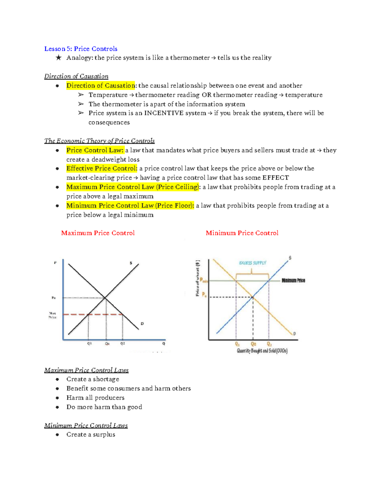 ECON 102 Lesson 5 Price Controls Lesson 5 Price Controls ★ Analogy