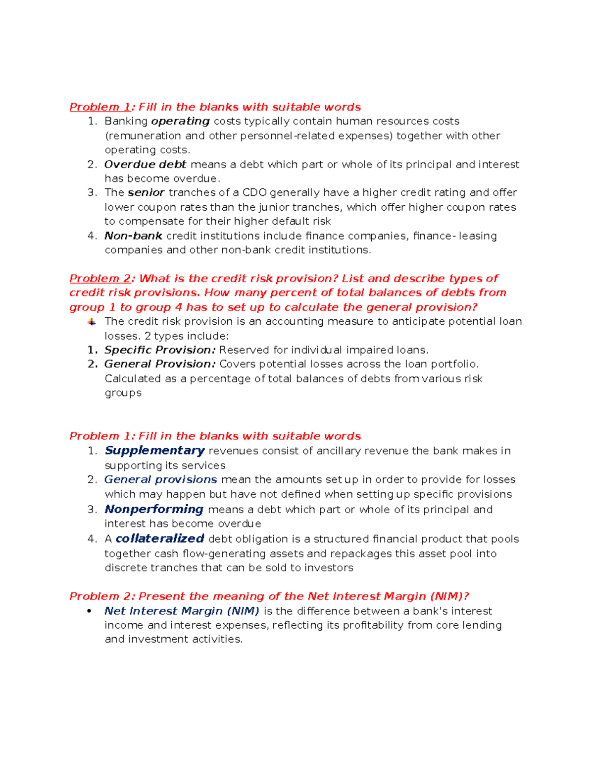 QT NGÂN HÀNG FULL DOCUMENTS FOR PRACTICE Problem 1 Fill in the
