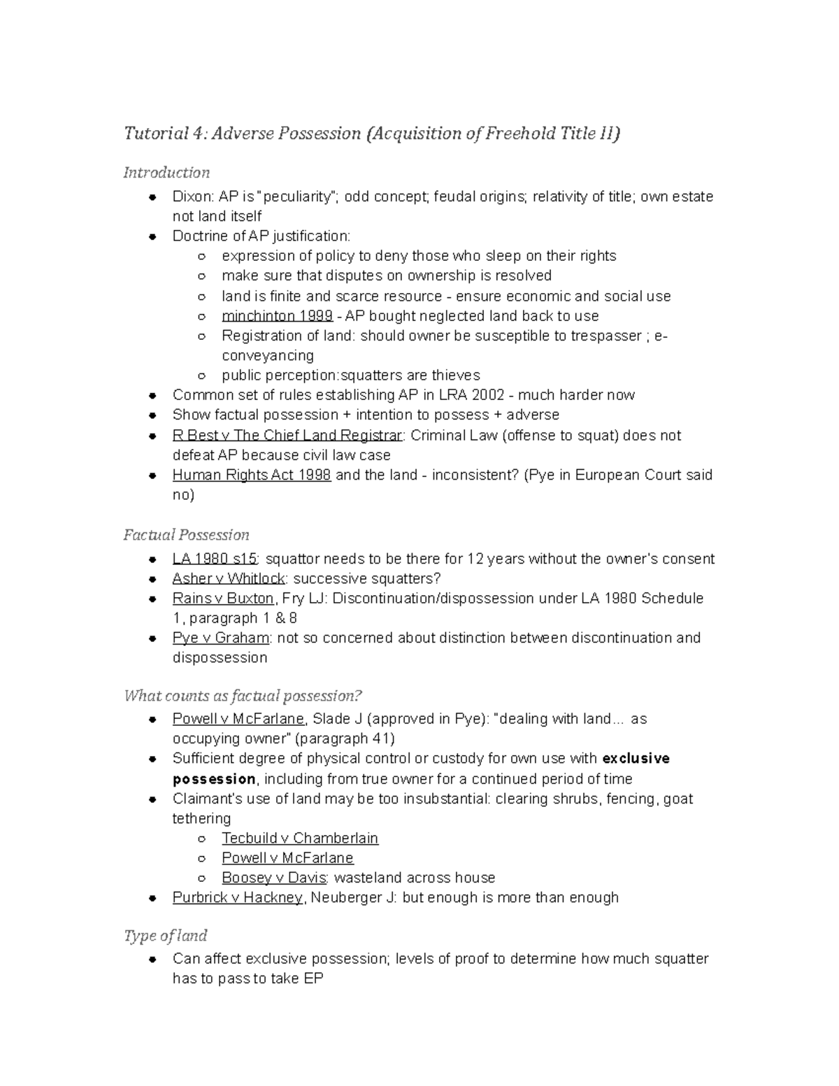 Tutorial 4 Adverse Possession Studocu