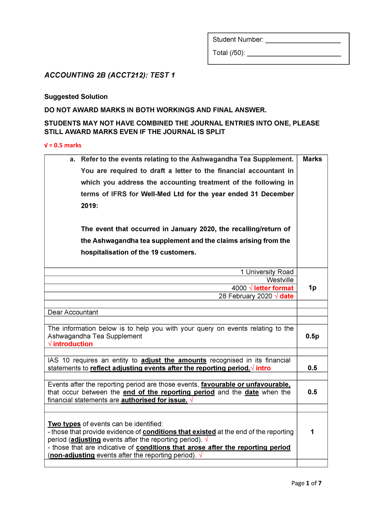 2020 Test 1 - Solution - Final - ACCOUNTING 2B (ACCT212): TEST 1 ...