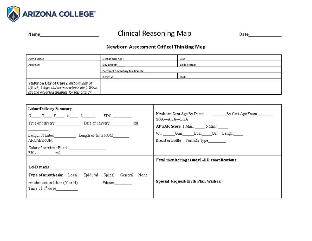 newborn assessment critical thinking map