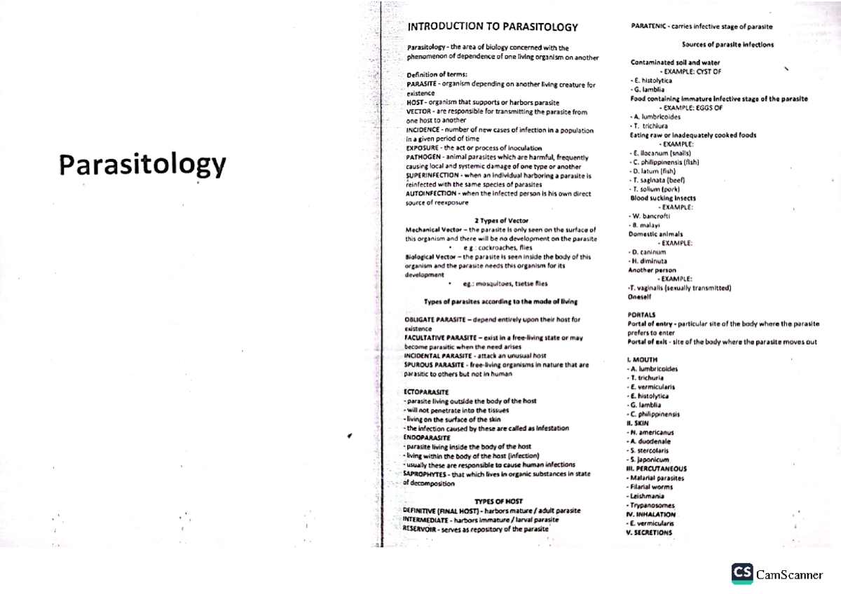 Parasitology Reviewer Medical Technology Studocu