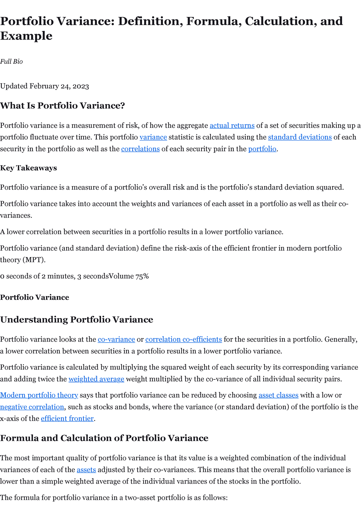 Portfolio Variance: Definition, Formula, Calculation, and Example