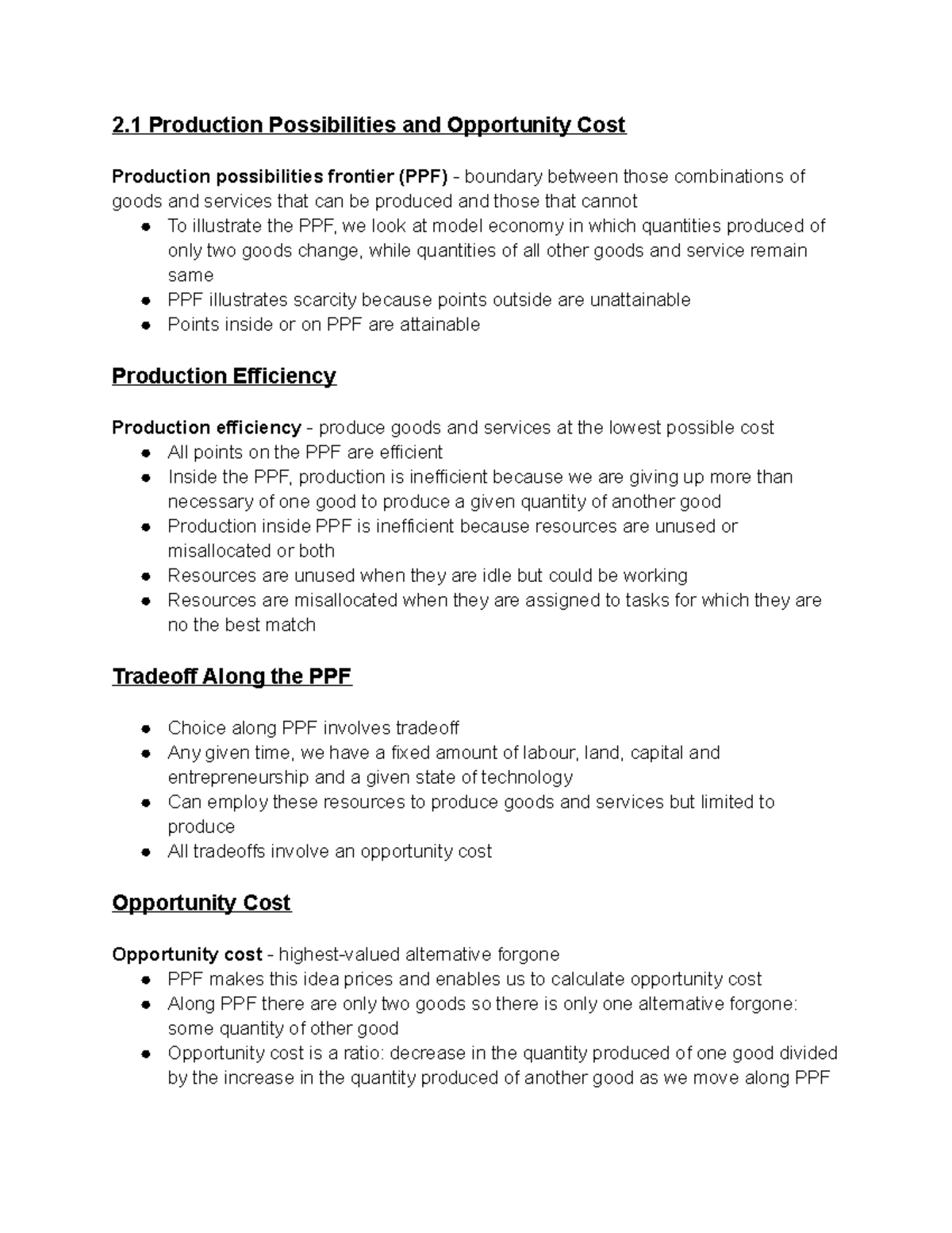 Chapter 2.1 Production Possibilties and Opportunity Cost - 2 Production ...