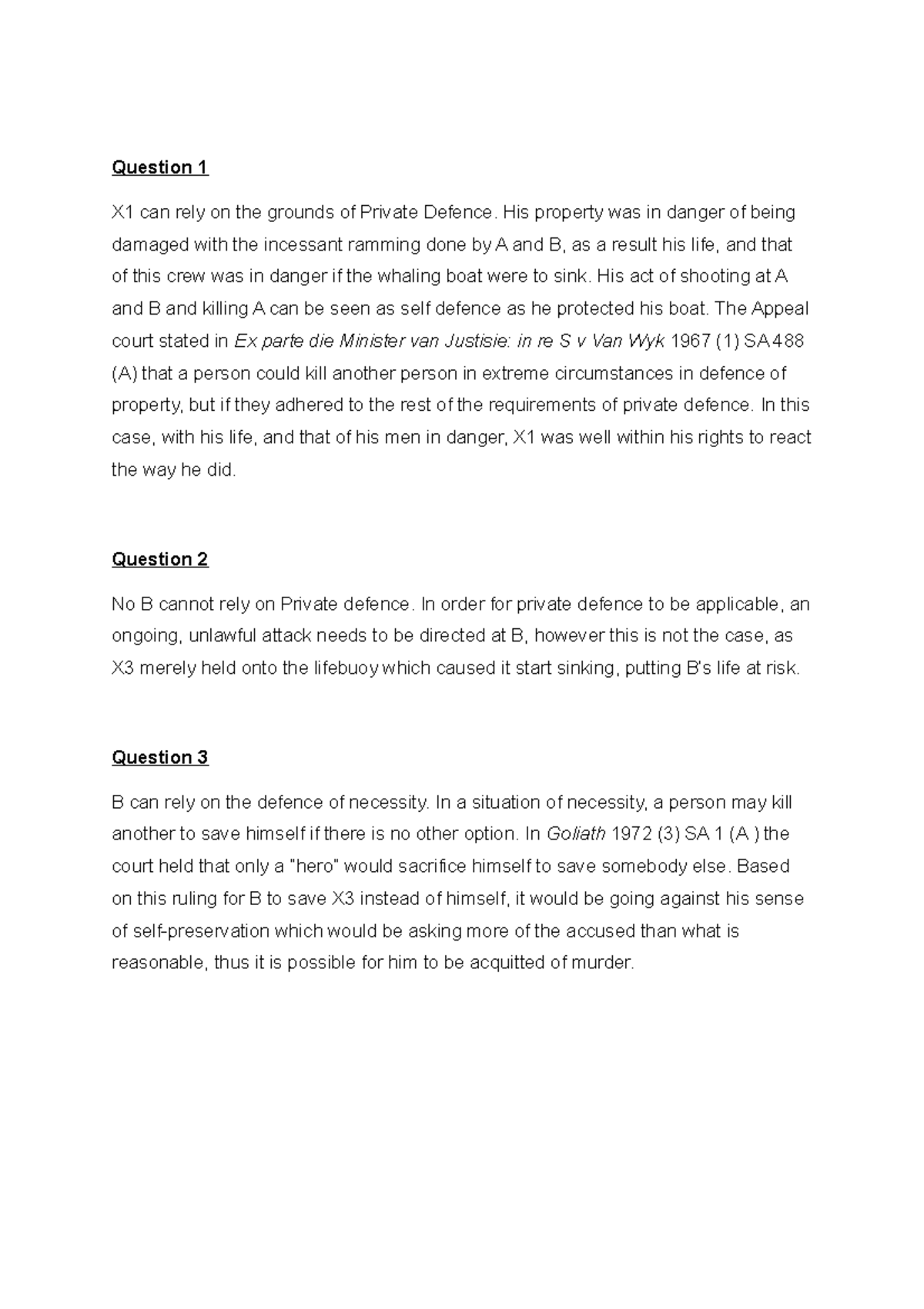 CRW2601 Assignment 1 - Question 1 X1 can rely on the grounds of Private ...