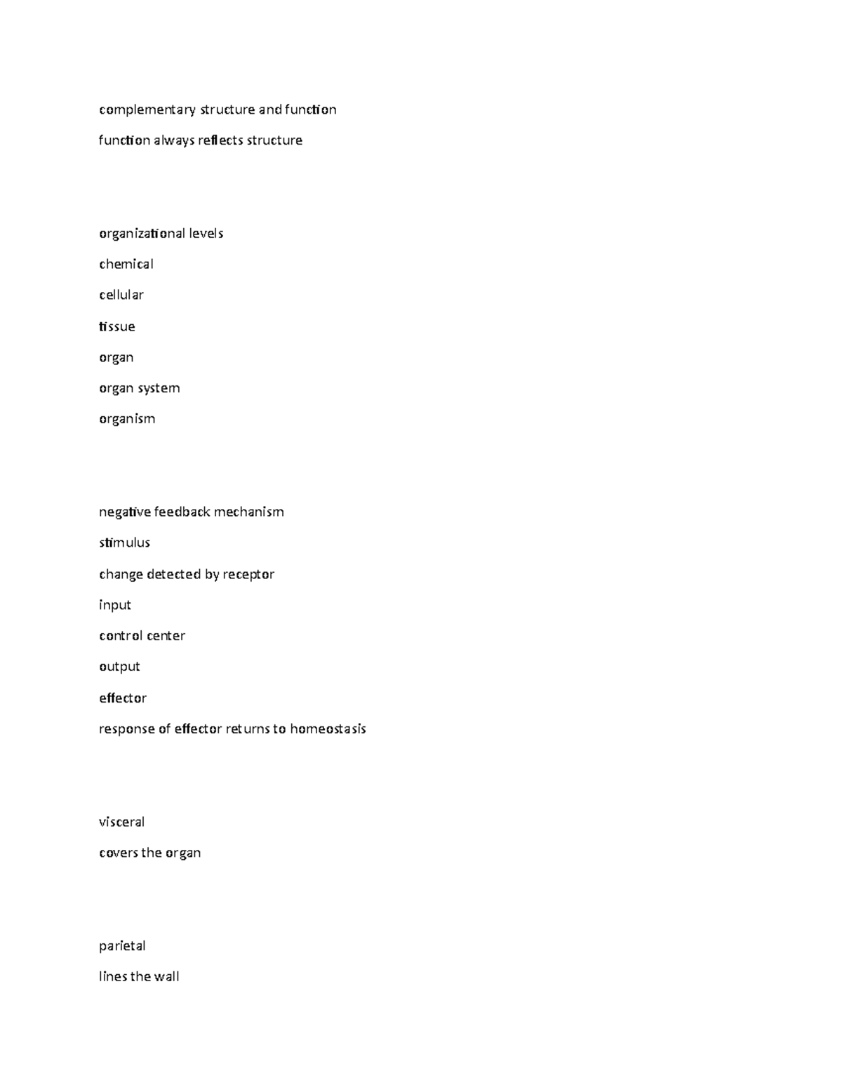 Notes BANK TEST Anatomy Final EXAM - complementary structure and