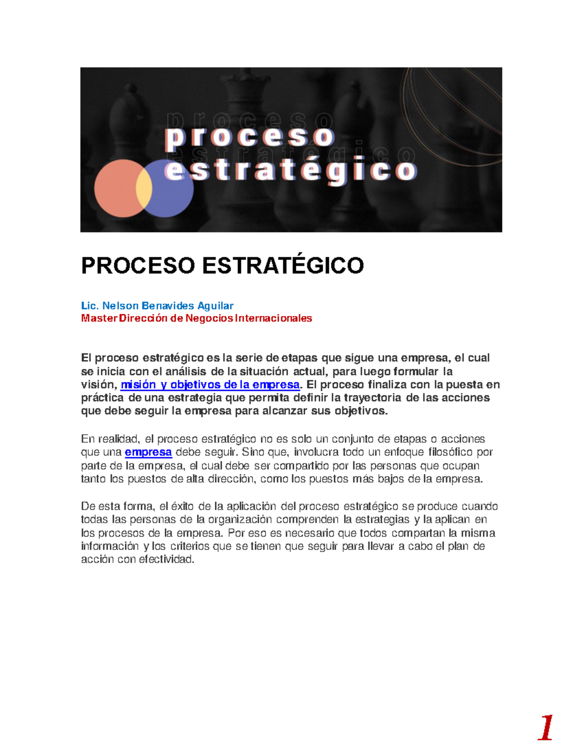 TEMA 3 Proceso Estratégico - PROCESO ESTRATÉGICO Lic. Ne Lson Be ...