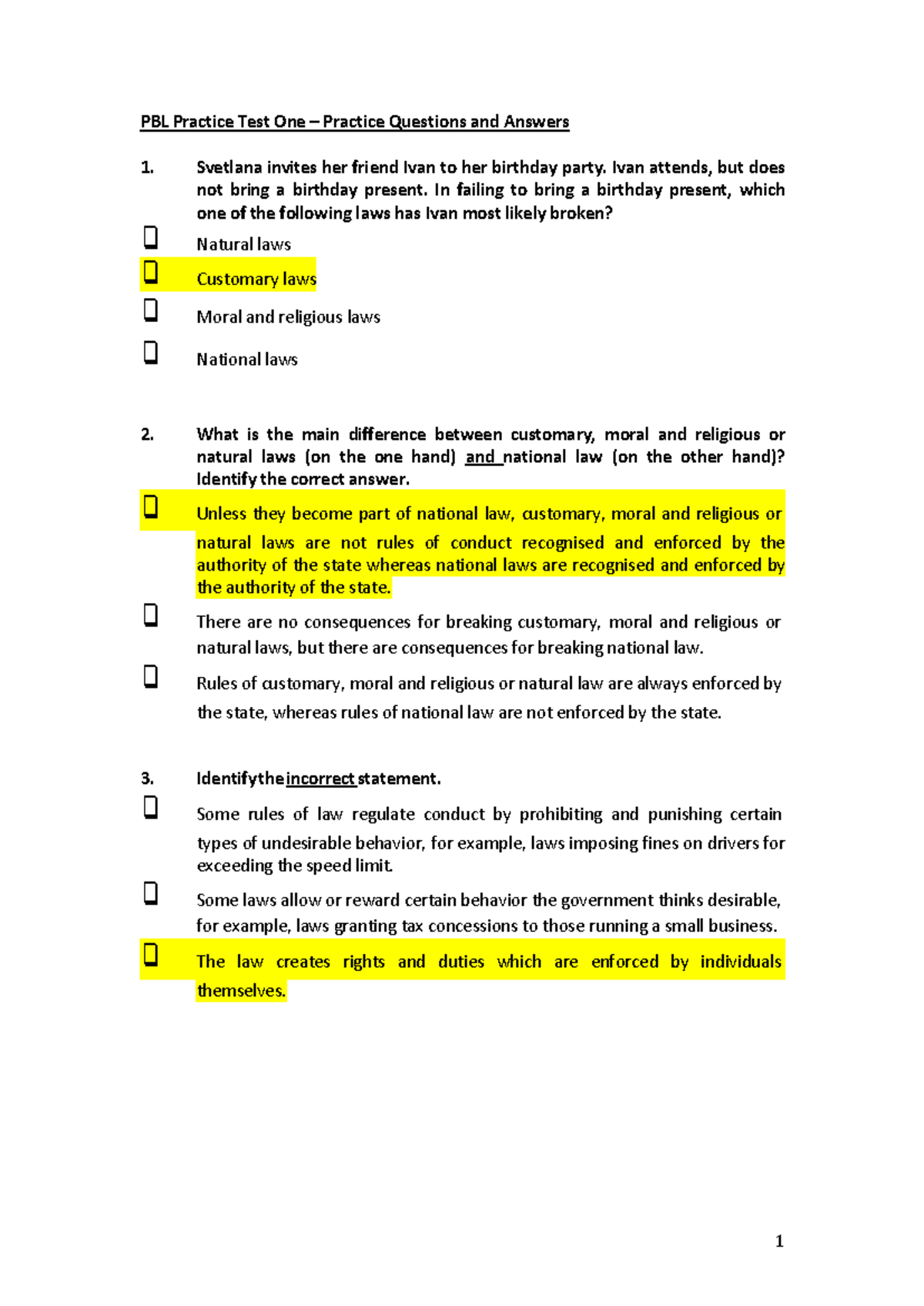 Sample/practice exam 2015, questions and answers - PBL Practice Test ...