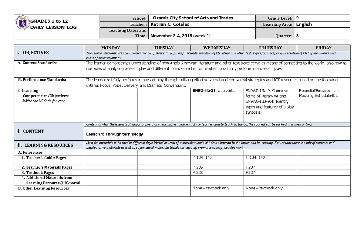 Pdfcoffee.com grade-9-english-dll-3rd-quarter-pdf-free - GRADES 1 to 12 ...