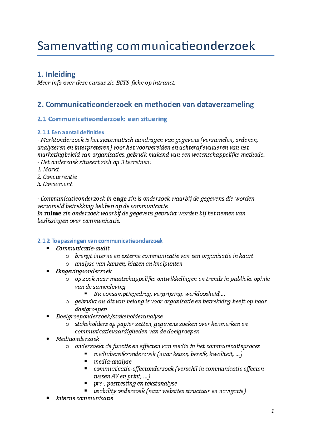 Samenvatting Communicatieonderzoek - Inleiding Meer Info Over Deze ...