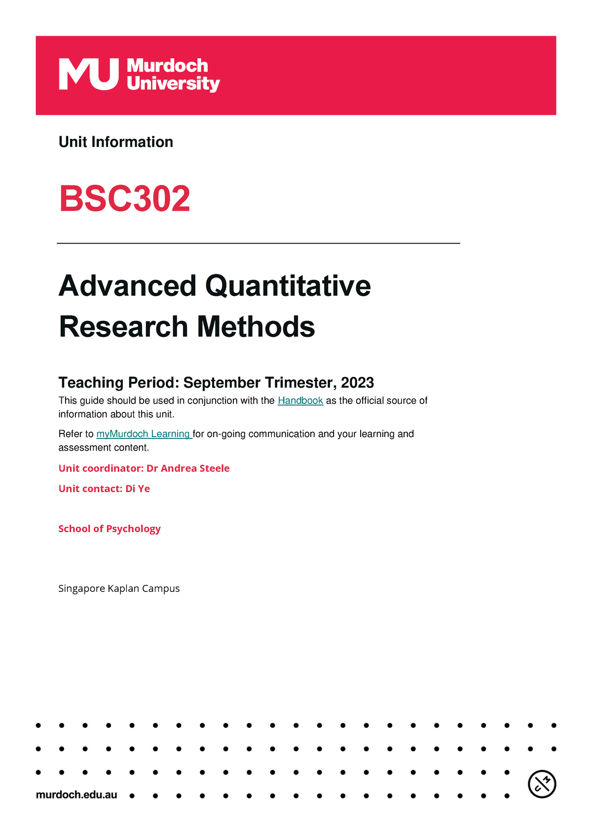 BSC302 TSA 2023 Unit Information BSC Advanced Quantitative Research