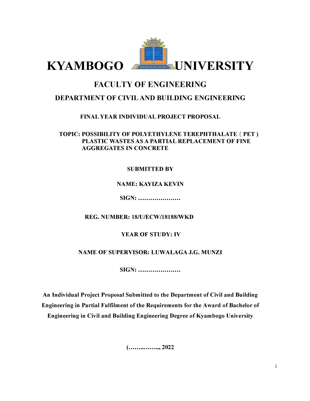 kyambogo university research proposal format