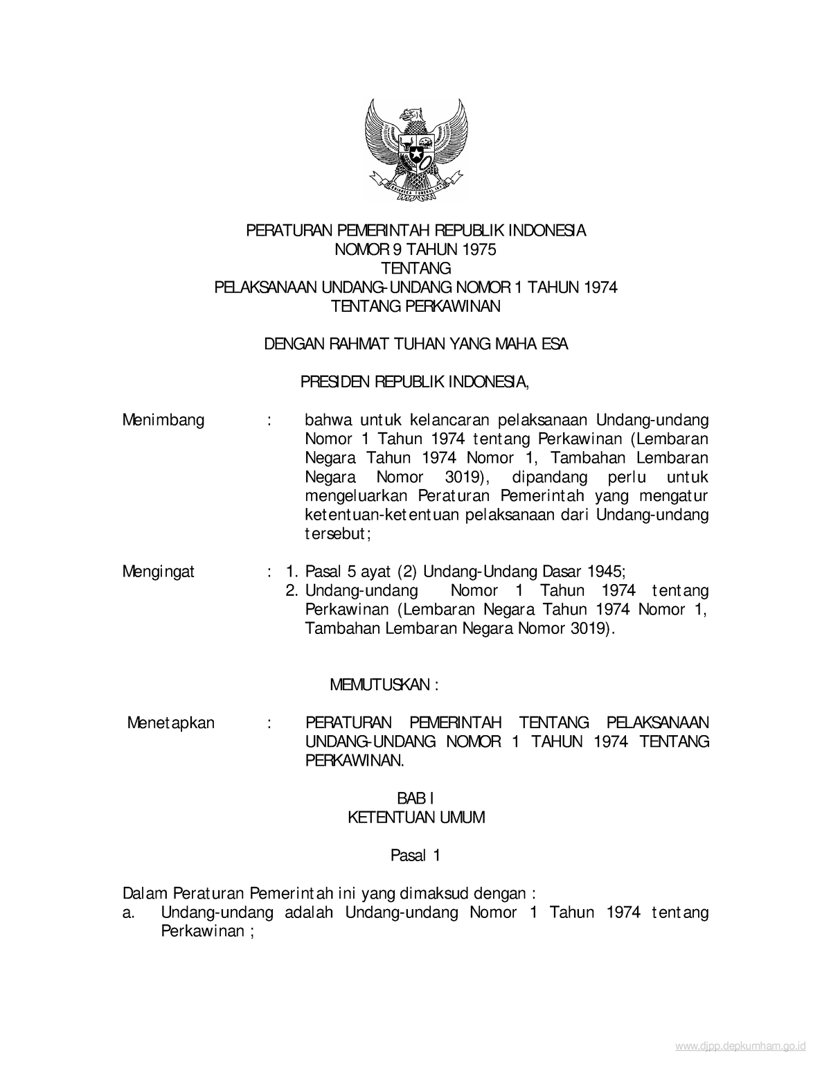 PP9-1975Perkawinan - Regulatory - PERATURAN PEMERINTAH REPUBLIK ...