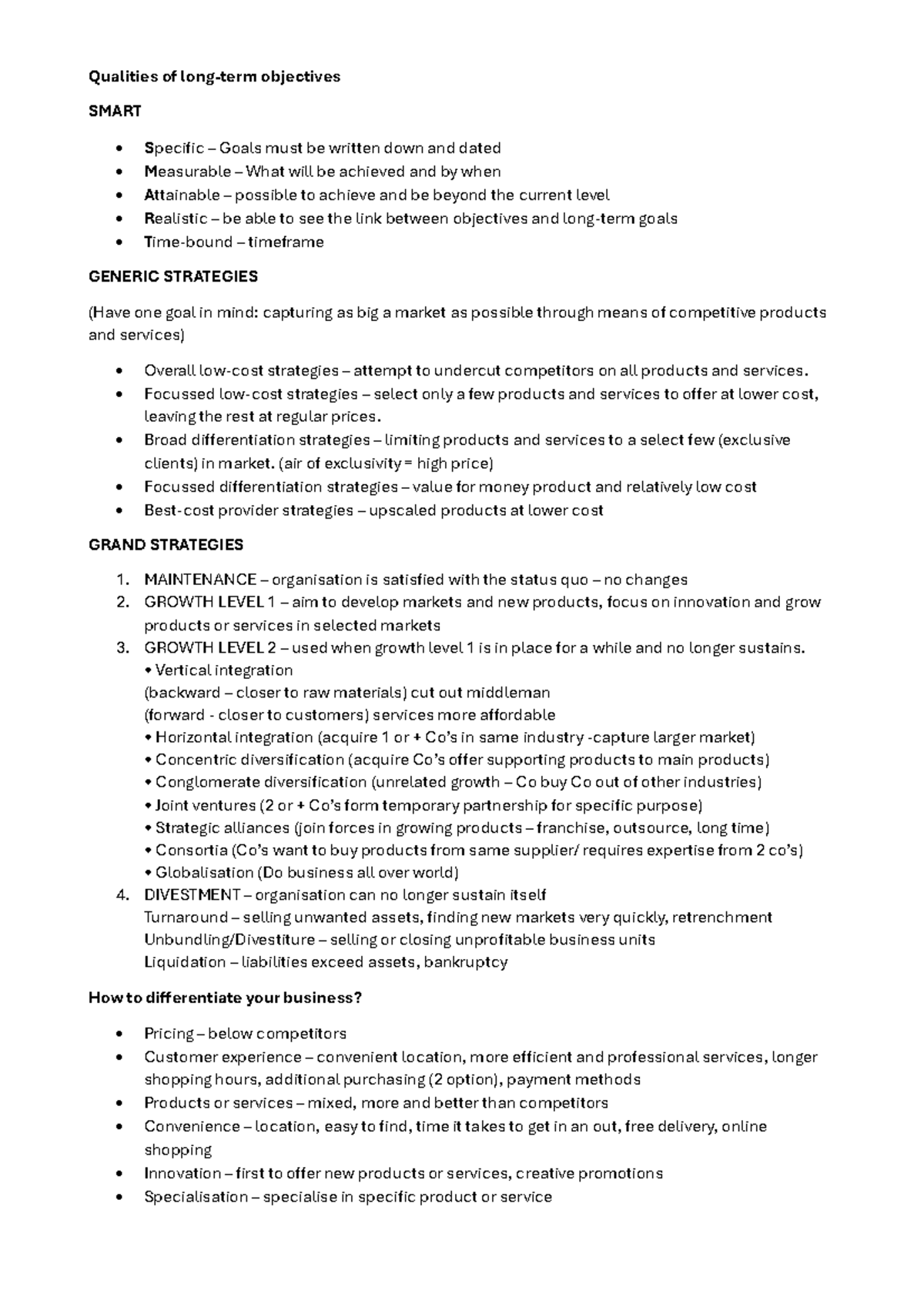 Notes Strategies - Qualities of long-term objectives SMART Specific ...
