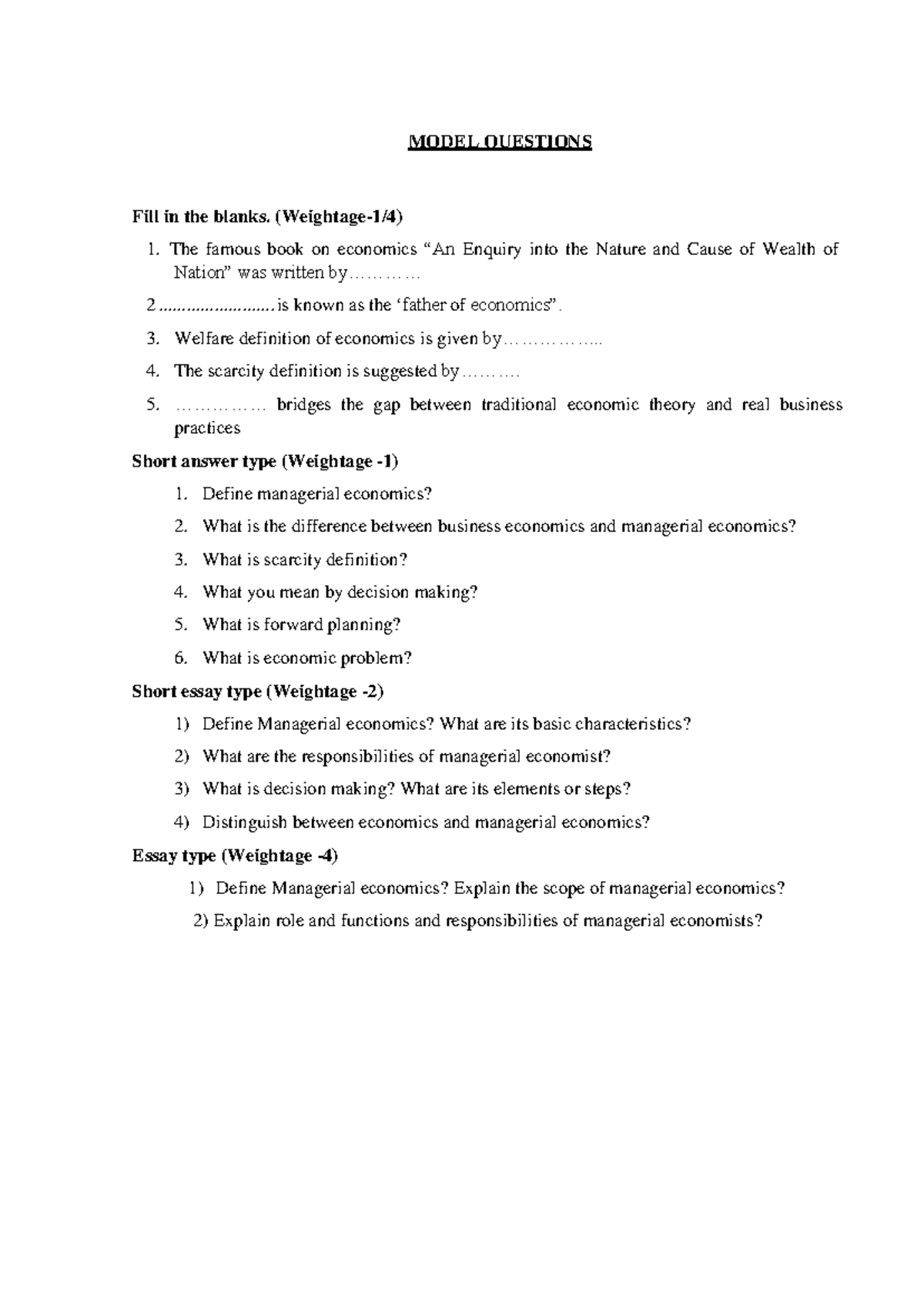 CALICUT UNIVERSITY STUDY MATERIAL SEMESTER 1 MANAGERIAL ECONOMICS