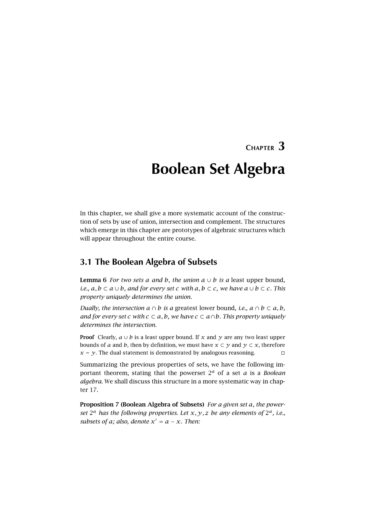 2006 Chapter Boolean Set Algebra - CHAPTER 3 Boolean Set Algebra In ...