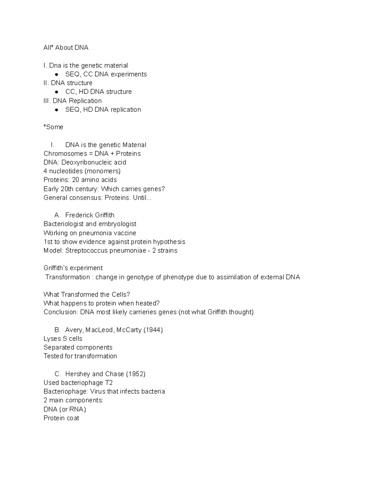 10 20 23 Bio - Google Docs - All* About DNA I. Dna is the genetic ...