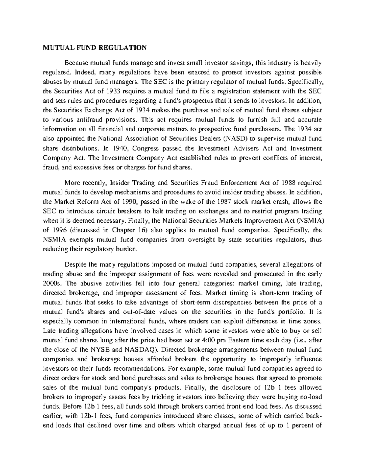 Mutual FUND Regulation - MUTUAL FUND REGULATION Because mutual funds ...