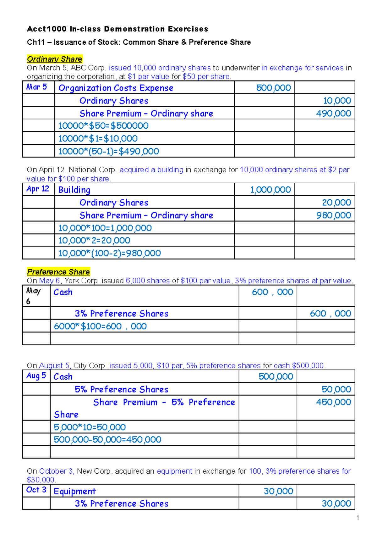 Ch11 Ex Pr Ws - Ch11 - Acct1000 In-class Demonstration Exercises Ch11 ...