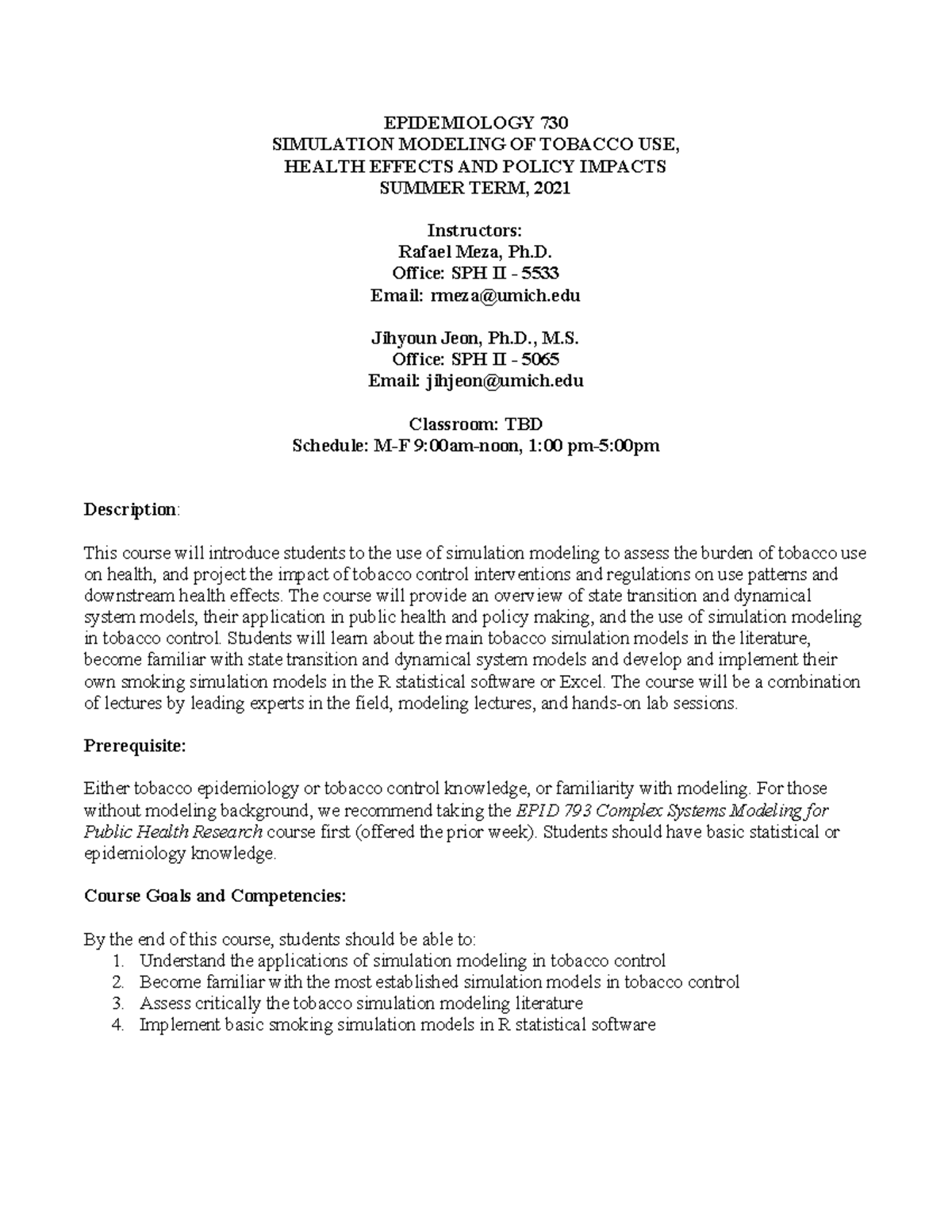 730 syllabus 2022 - EPIDEMIOLOGY 730 SIMULATION MODELING OF TOBACCO USE ...