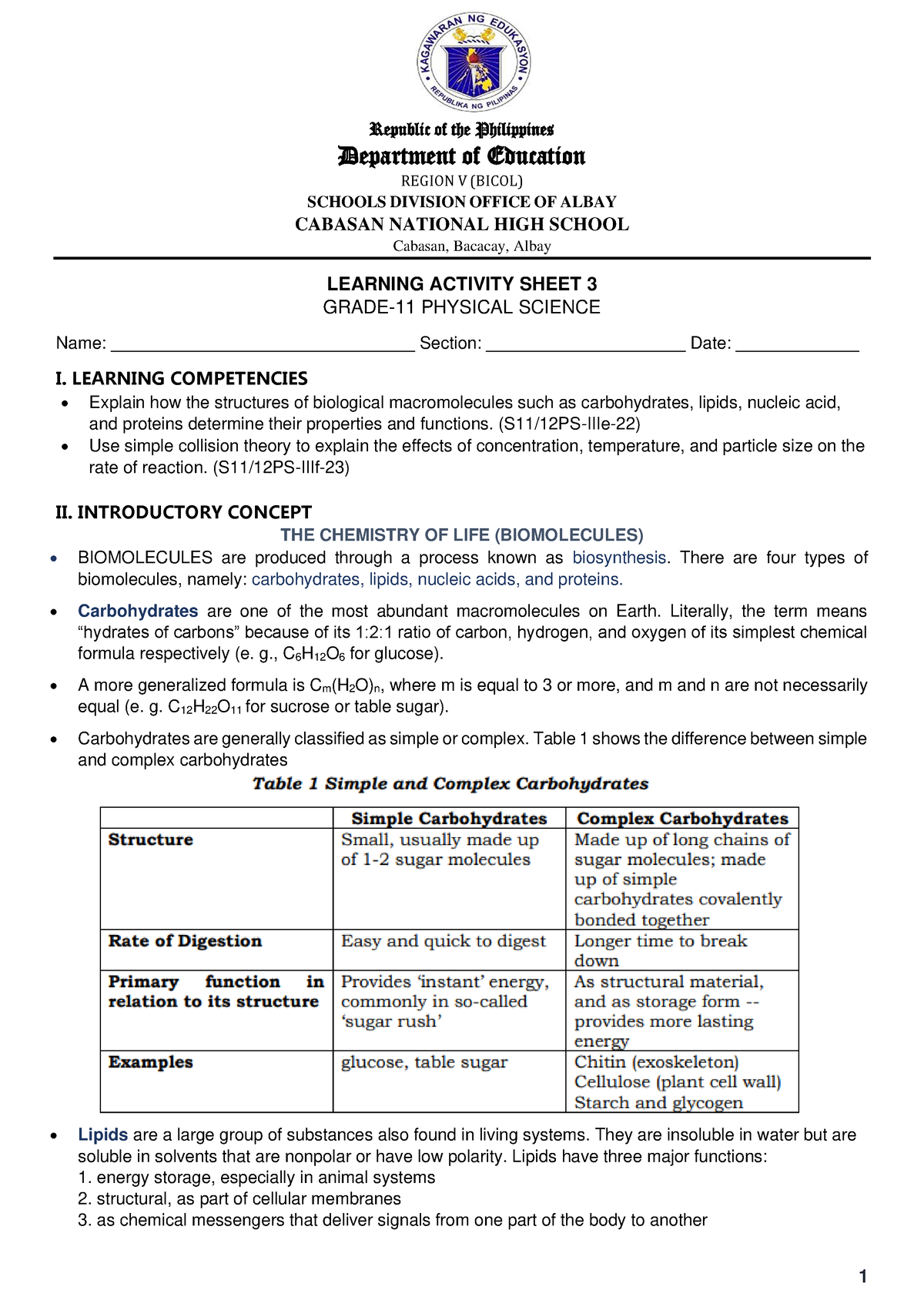 Physical SCI LAS 3 - Source DepED SMILE - Republic of the Philippines ...