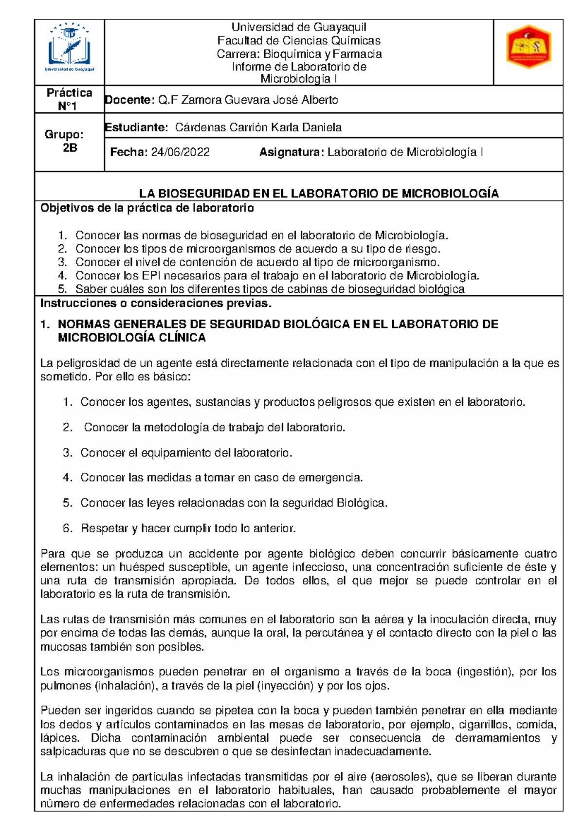 Practica 1 LA BIOSEGURIDAD EN EL LABORATORIO DE MICROBIOLOGÍA ...