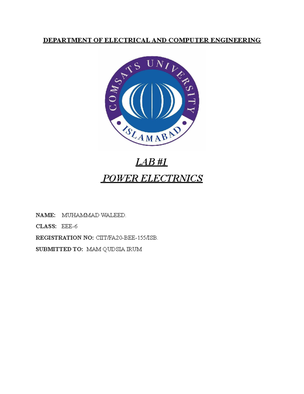 PE LAB 1 Waleed - control system lab no 1 in this - DEPARTMENT OF ...