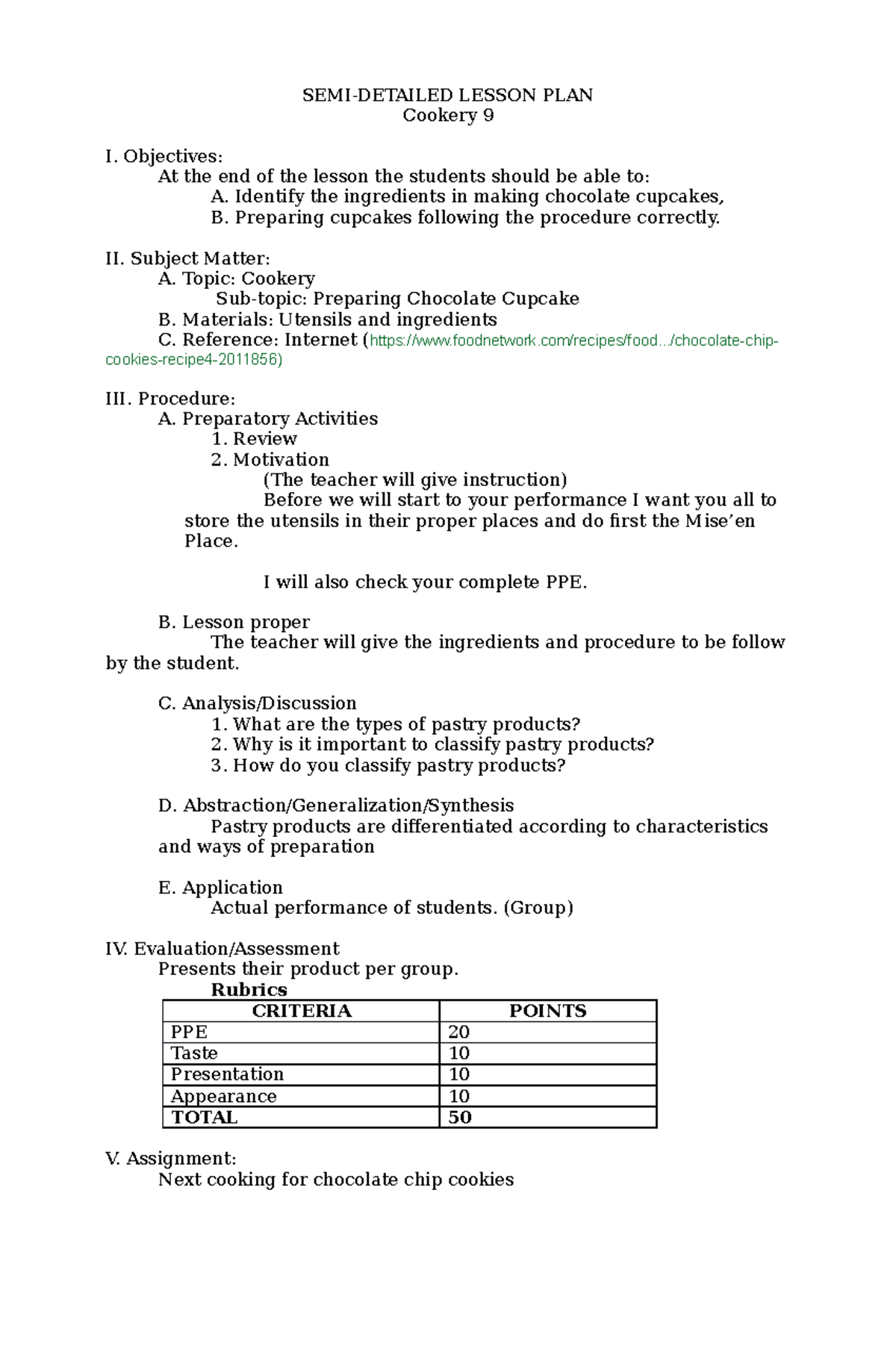 1 SEMI Detailed Lesson Plans IN Bread AND Pastry SEMIDETAILED