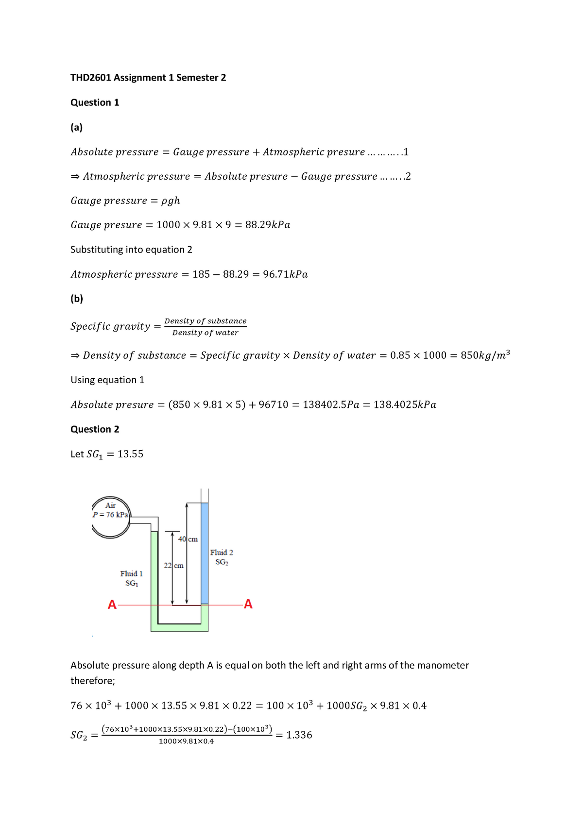 Thermodynamics 201 Assignment 1 Semester 2 - Warning: TT: undefined ...