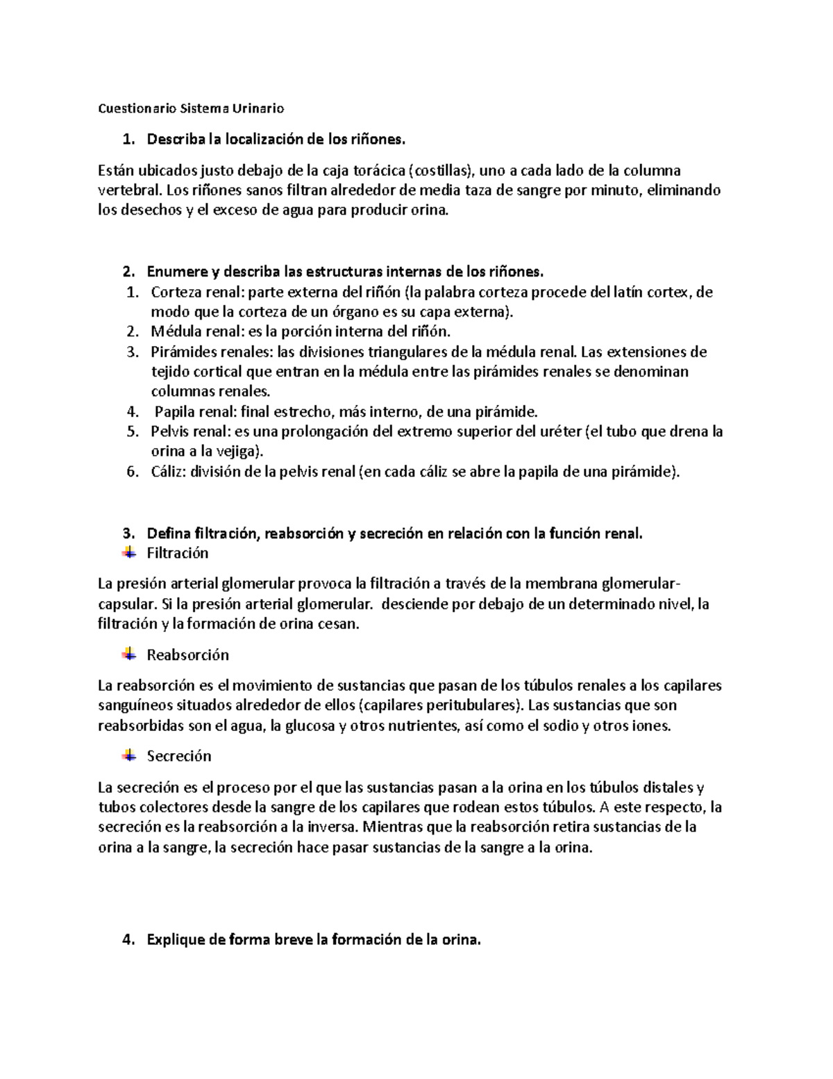 Cuestionario Sistema Urinario Reproductor Masculinofemenino ...