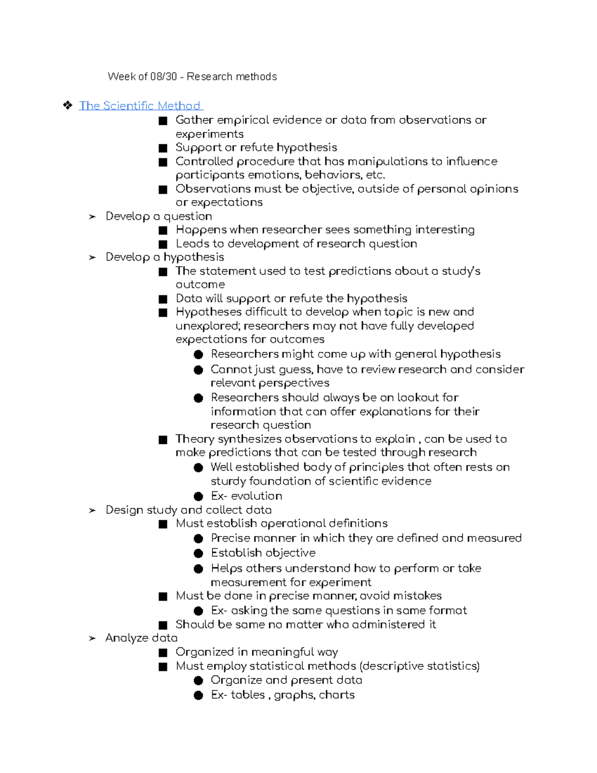 Psych 101- Exam 1 - Laumakis. Notes over scientific method, research ...