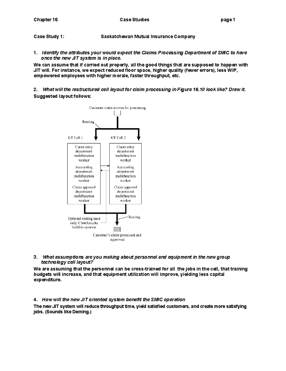 Lecture Notes, Course Operations Managemen- Chapter 16 Case Studies ...