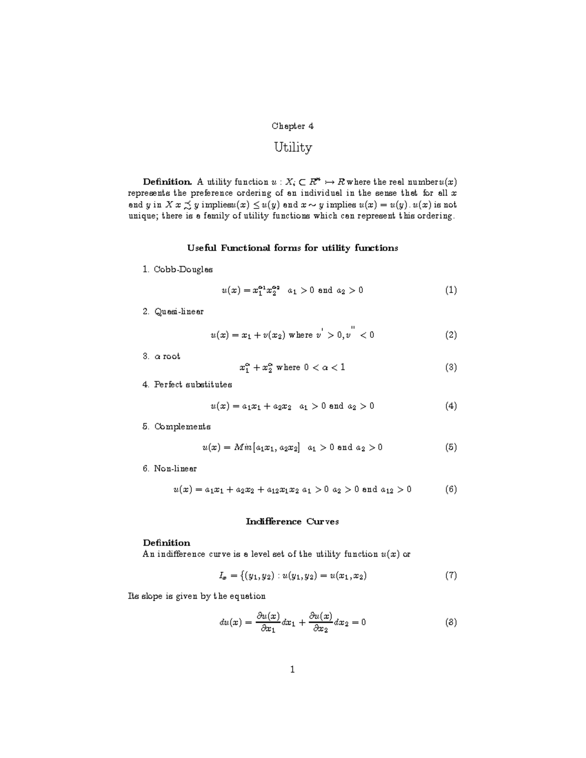 Ch4 Good materials Chapter 4 Utility Definition utility functionu