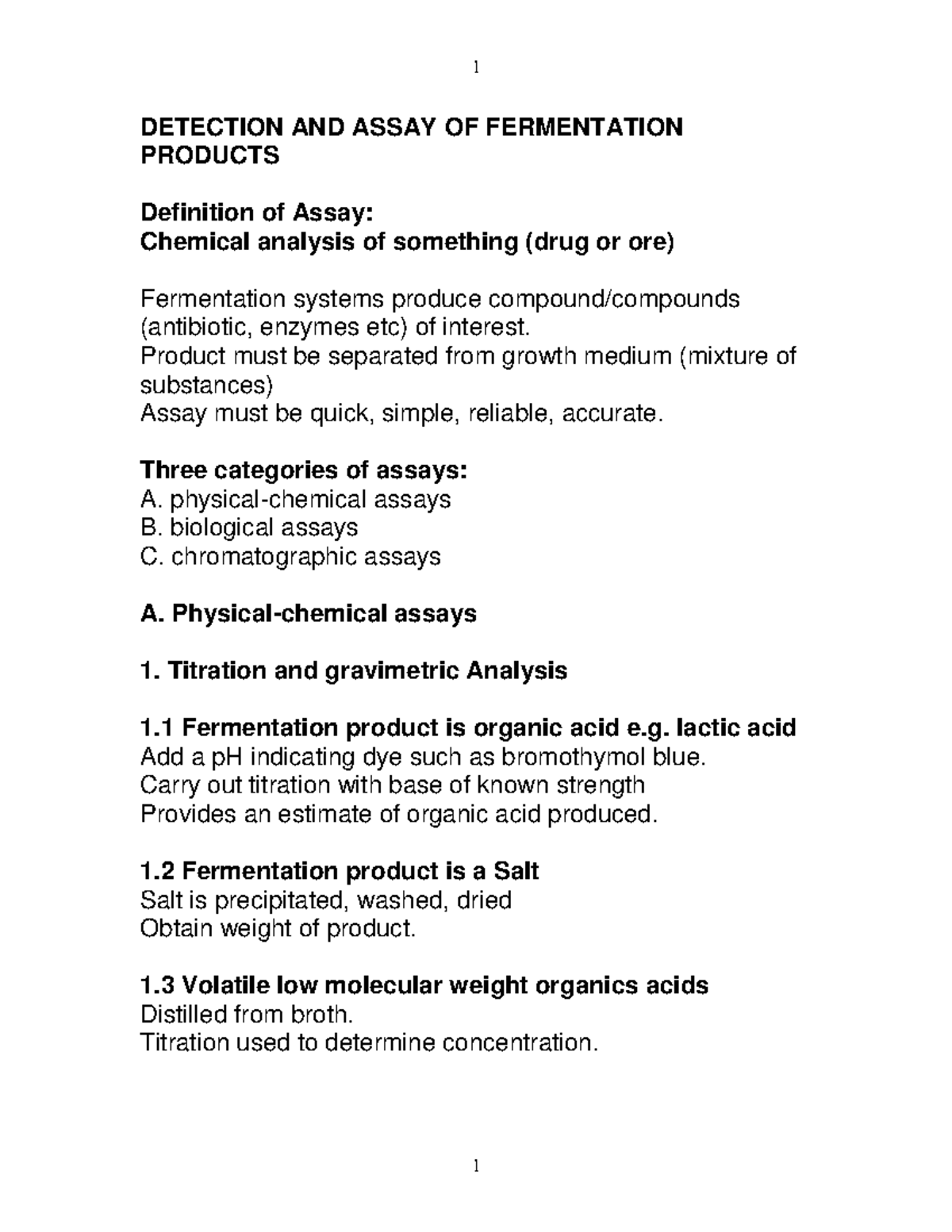 Detection AND Assay OF Fermentation Products DETECTION AND ASSAY OF