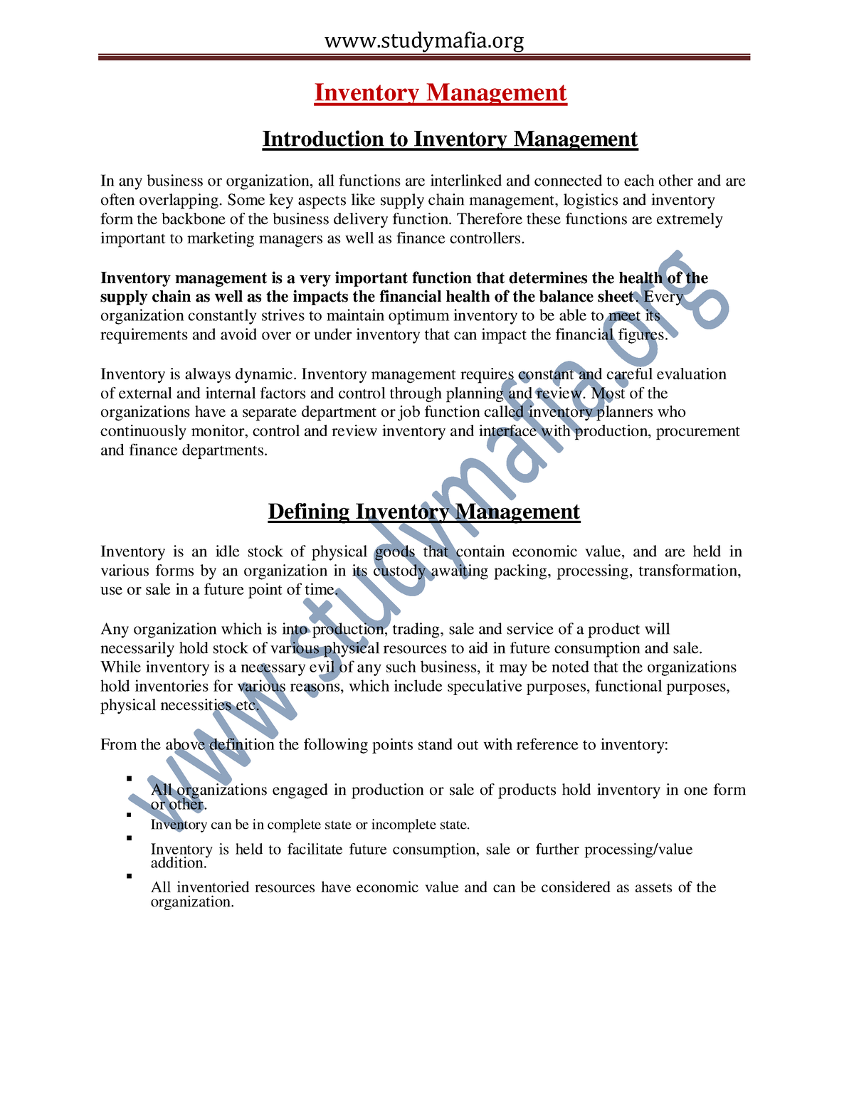 assignment on inventory management pdf