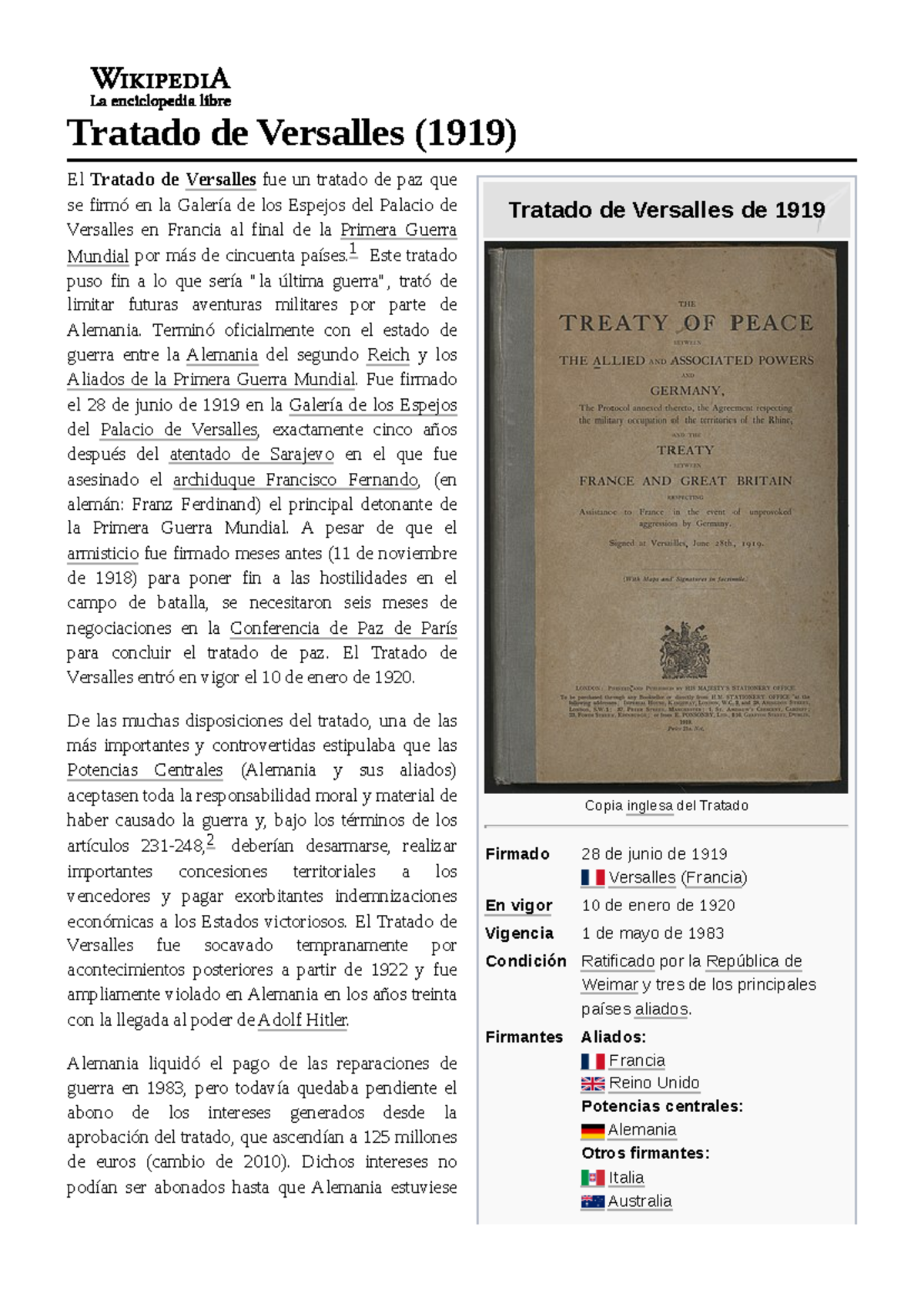 Tratado de Versalles (1919) - Tratado de Versalles de 1919 Copia