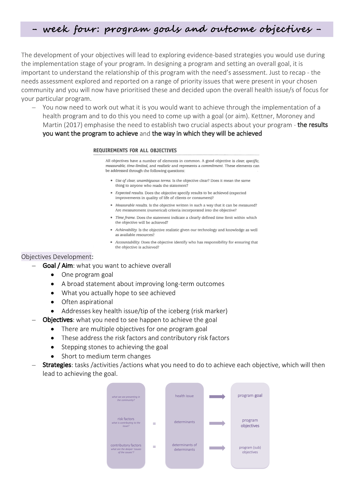 HSH323 Week Four Notes - week four: program goals and outcome ...