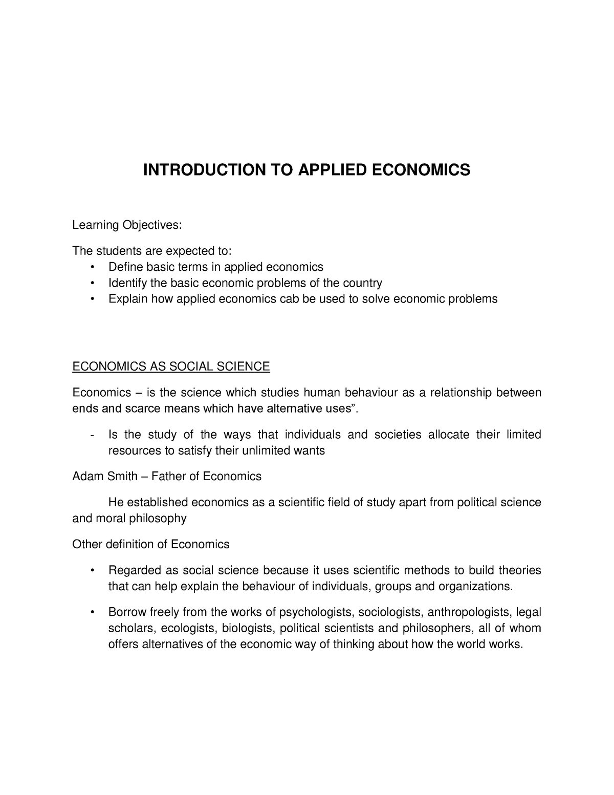 essay about applied economics brainly