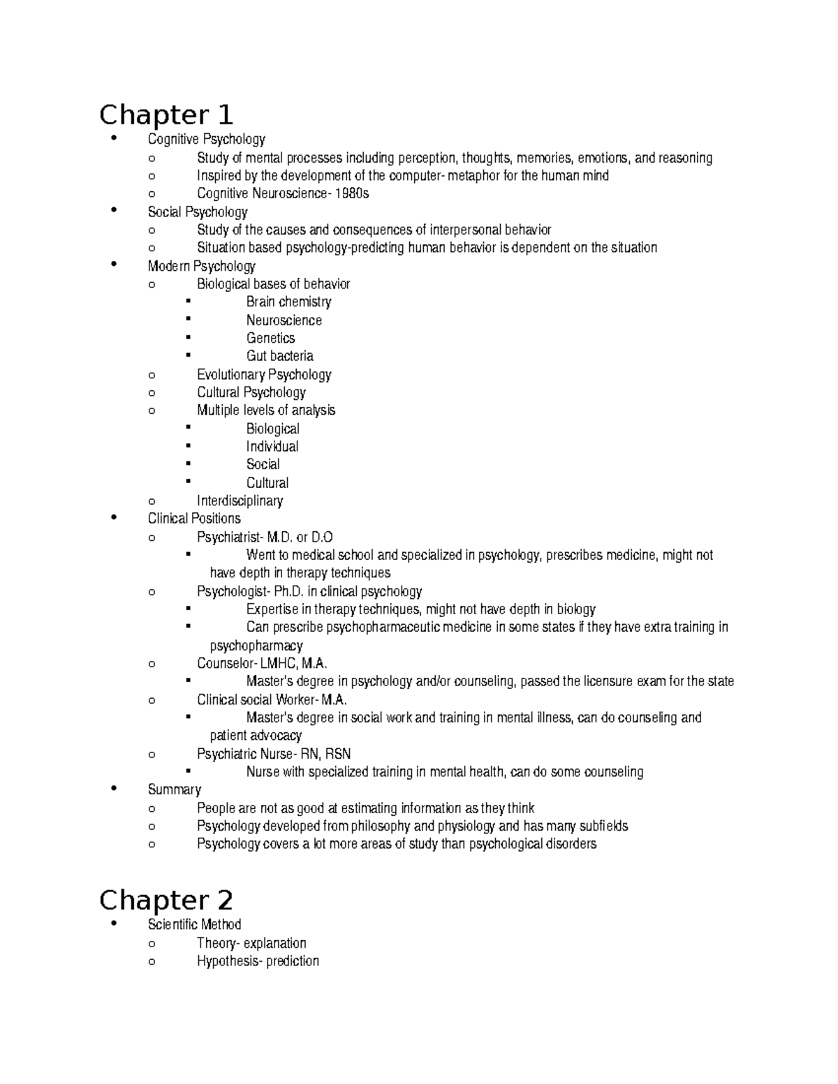 Psych 1010 Notes - Chapter 1 Cognitive Psychology o Study of mental ...