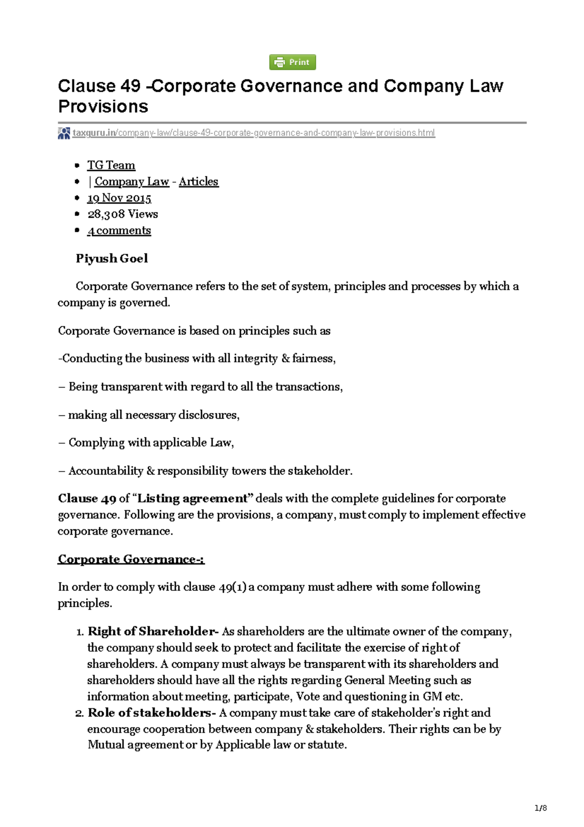 provisions of clause 49 of corporate governance